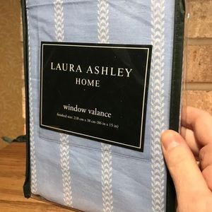 Laura Ashley Home One Window Valance Blue Stripe Vintage Salisbury 86 x 15 NWT